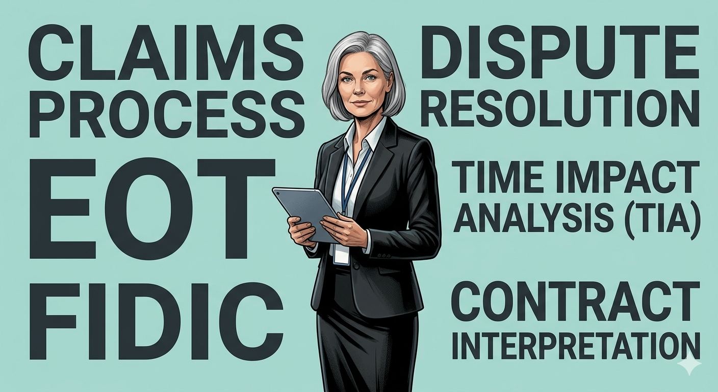 Illustration of claims and dispute resolution concepts: EOT, FIDIC, time impact analysis